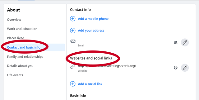 Add Website to Facebook Profile